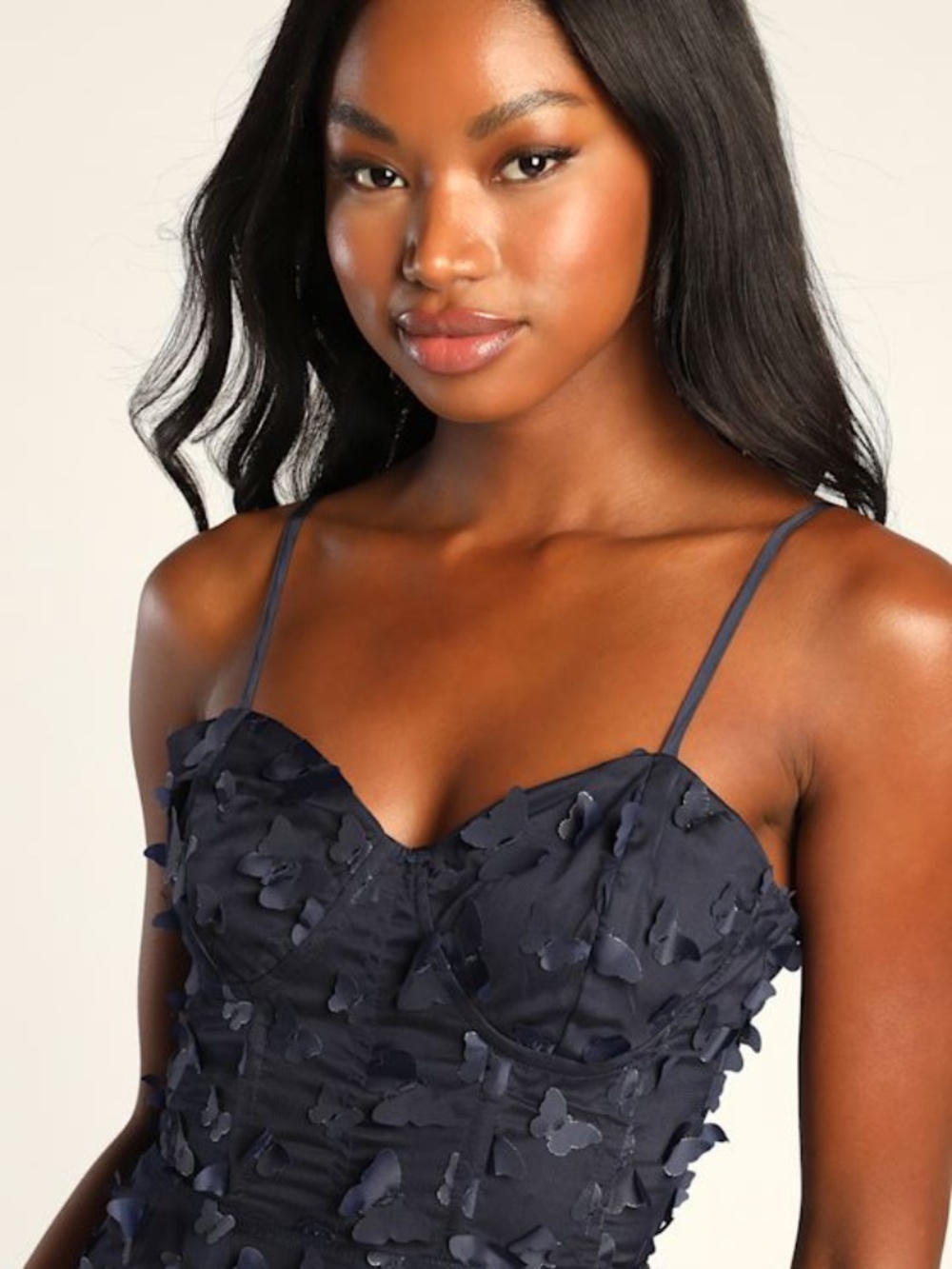 Lulus Time To Fly Navy Blue Butterfly Lace-up Midi Dress - Size L